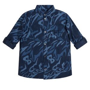 Guess big boys Indigo all over print button up shirt